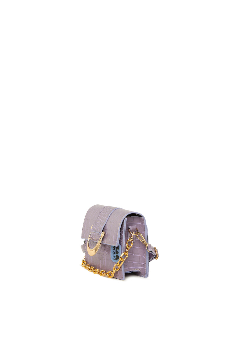 Lila Oval Aksesuarlı Kroko Kutu Mini Çanta