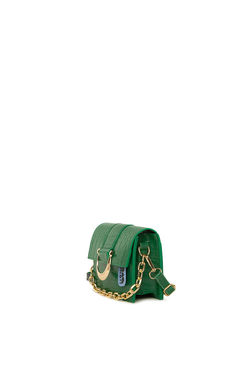 Yeşil Oval Aksesuarlı Kroko Kutu Mini Çanta