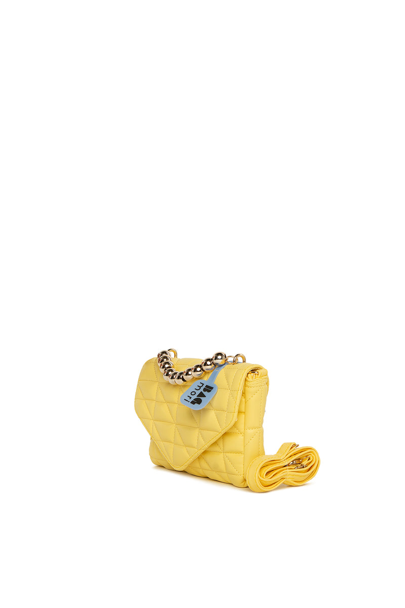 Sarı Nakışlı Boncuk Detaylı Kapaklı Mini Çanta