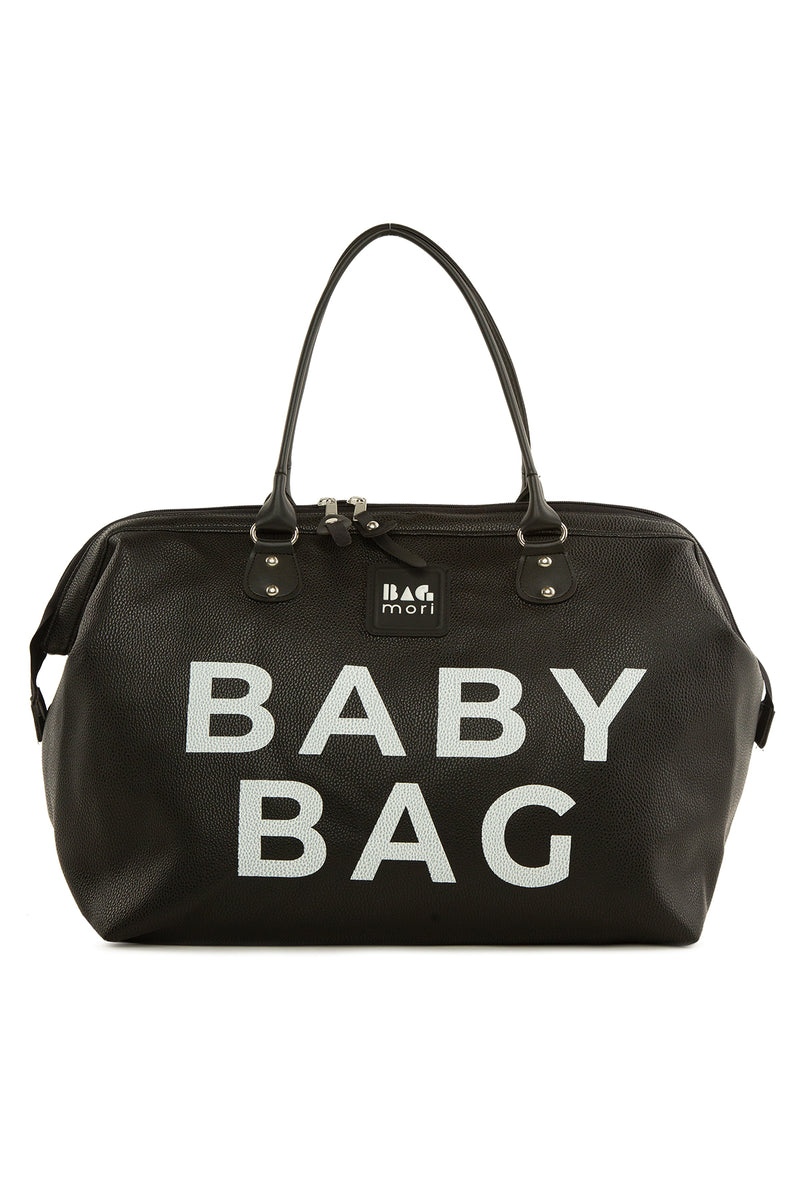 Siyah Baby Bag Baskılı Deri Anne Bebek Bakım Çantası