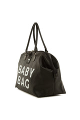 Siyah Baby Bag Baskılı Deri Anne Bebek Bakım Çantası