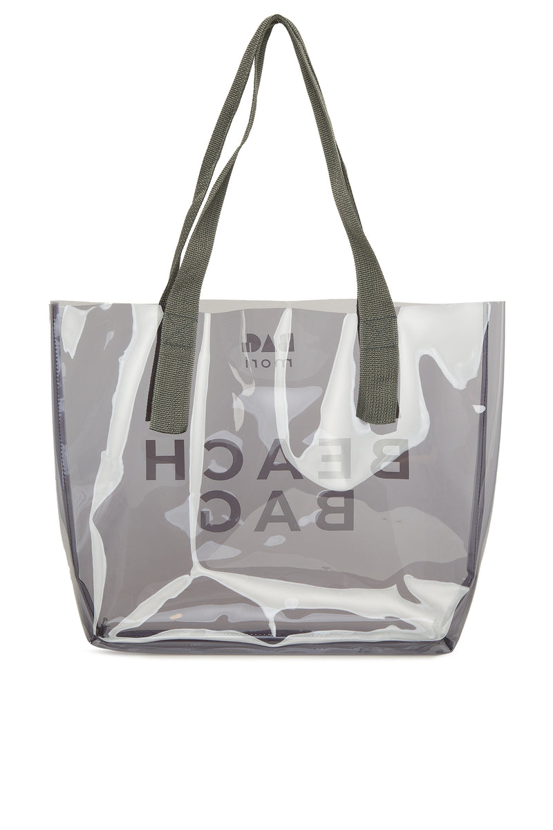 Gri Beach Bag Baskılı Şeffaf Plaj Çantası