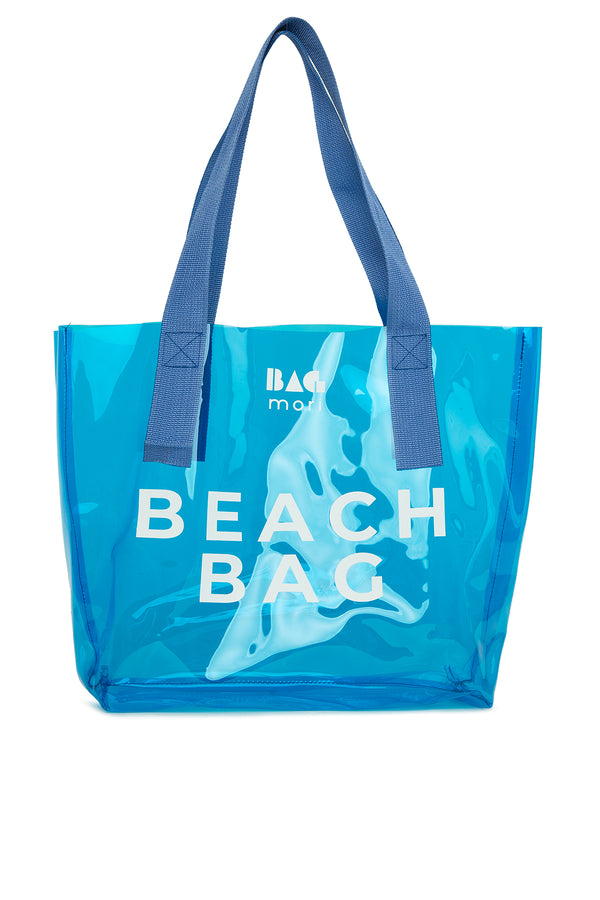 Mavi Beach Bag Baskılı Şeffaf Plaj Çantası