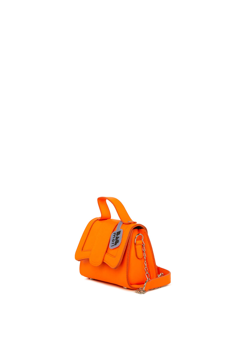 Fosforlu Turuncu Oval Kapaklı Mini Kutu Çanta