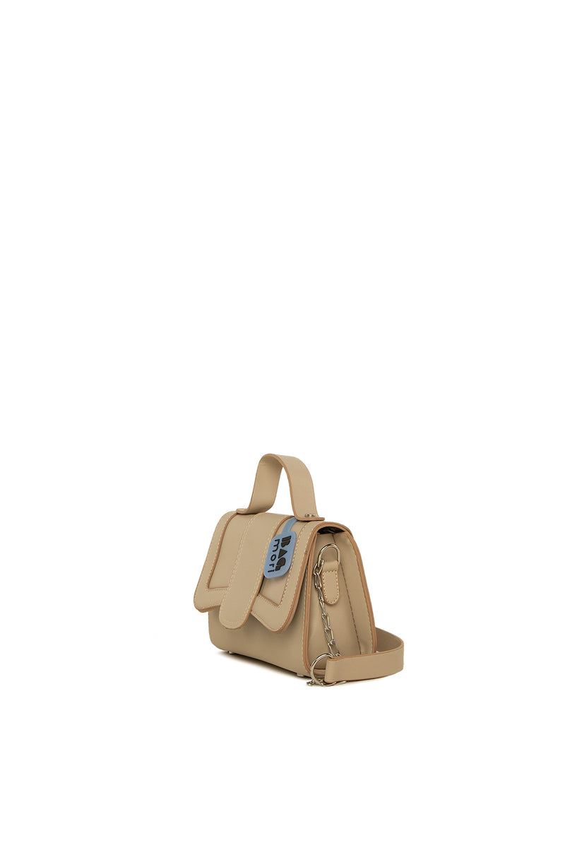 Krem Oval Kapaklı Mini Kutu Çanta