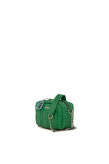 Yeşil Nakışlı Armalı Mini Zincirli Çanta