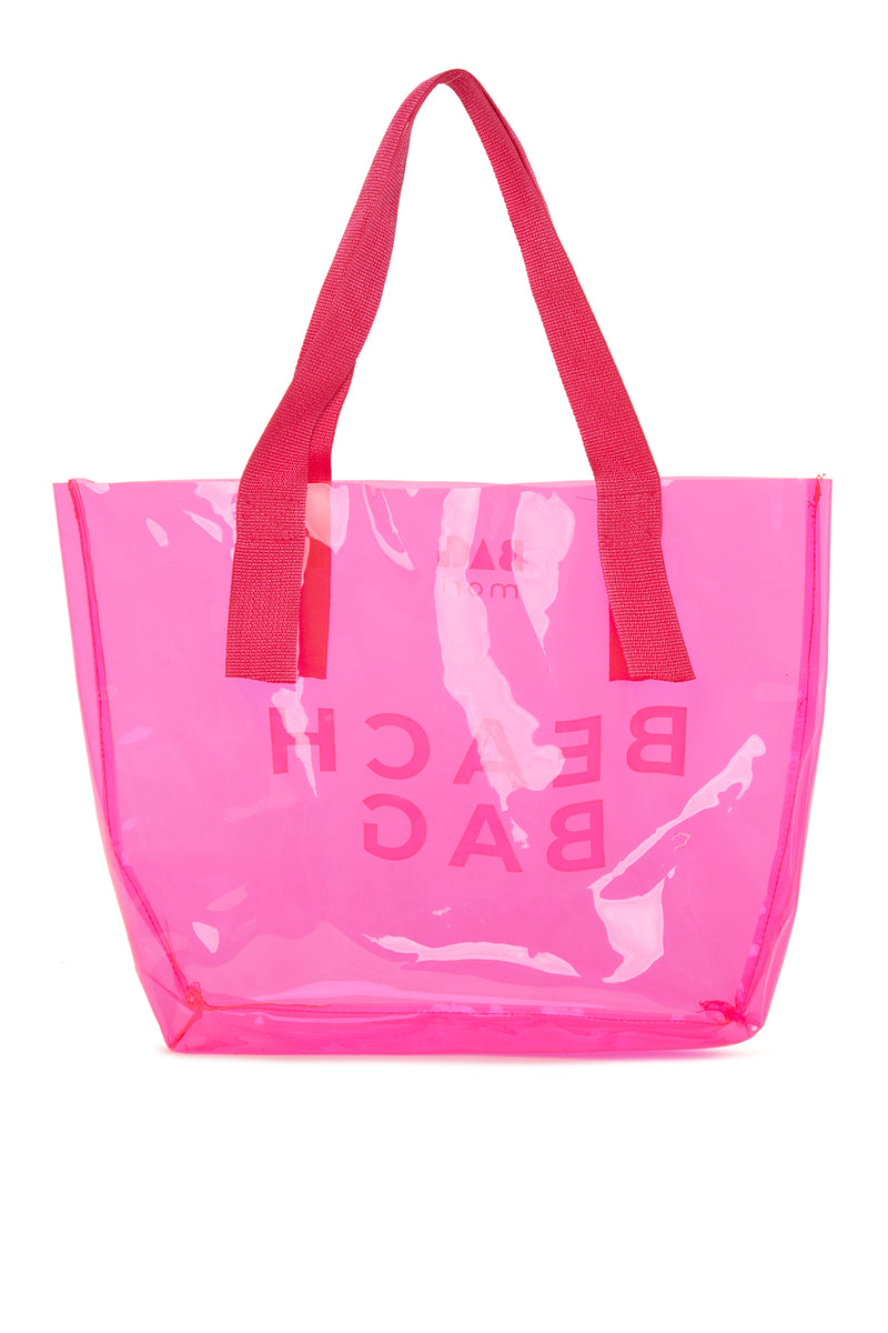 Fuşya Beach Bag Baskılı Şeffaf Plaj Çantası