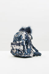 Lacivert Pullu Ponponlu Mini Sırt Çantası