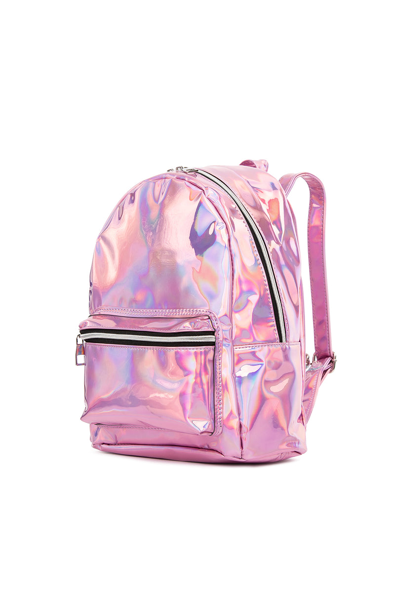 Pembe Hologram Fermuarlı Sırt Çantası