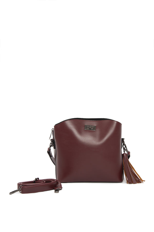Bordo Kemerli Kilitli Mini İthal Çanta