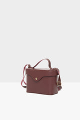 Bordo Oval Kutu Askılı Çanta