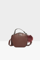 Bordo Çift Fermuarlı Salpalı Yuvarlak Çanta