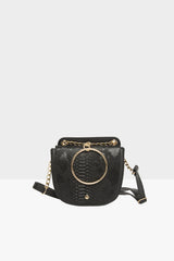 Siyah Yuvarlak Aksesuarlı Zincirli Çanta