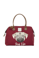 Bordo Pug Baskılı Omuz Askılı Çanta