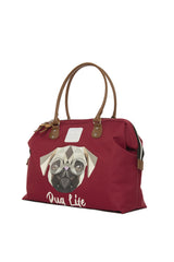 Bordo Pug Baskılı Omuz Askılı Çanta