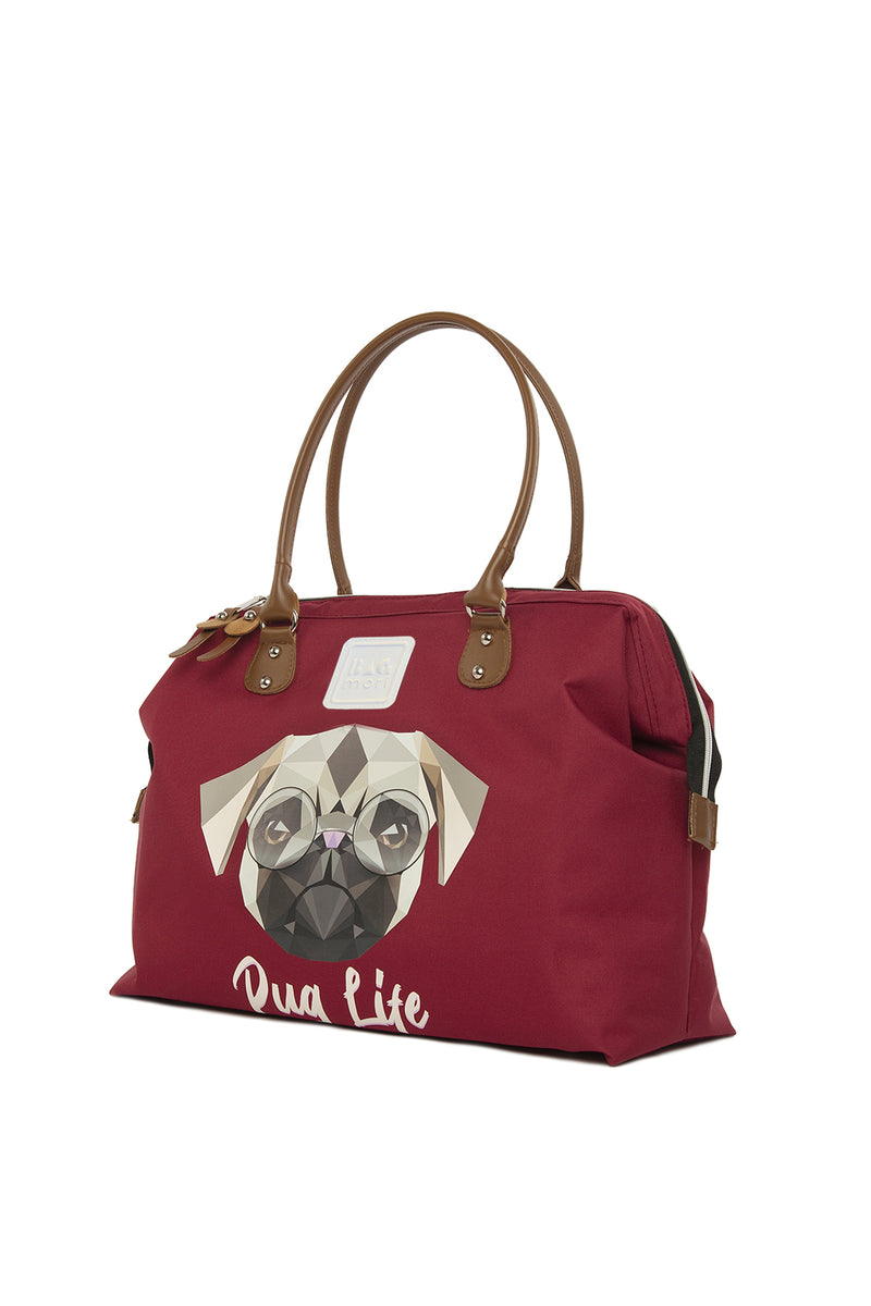 Bordo Pug Baskılı Omuz Askılı Çanta
