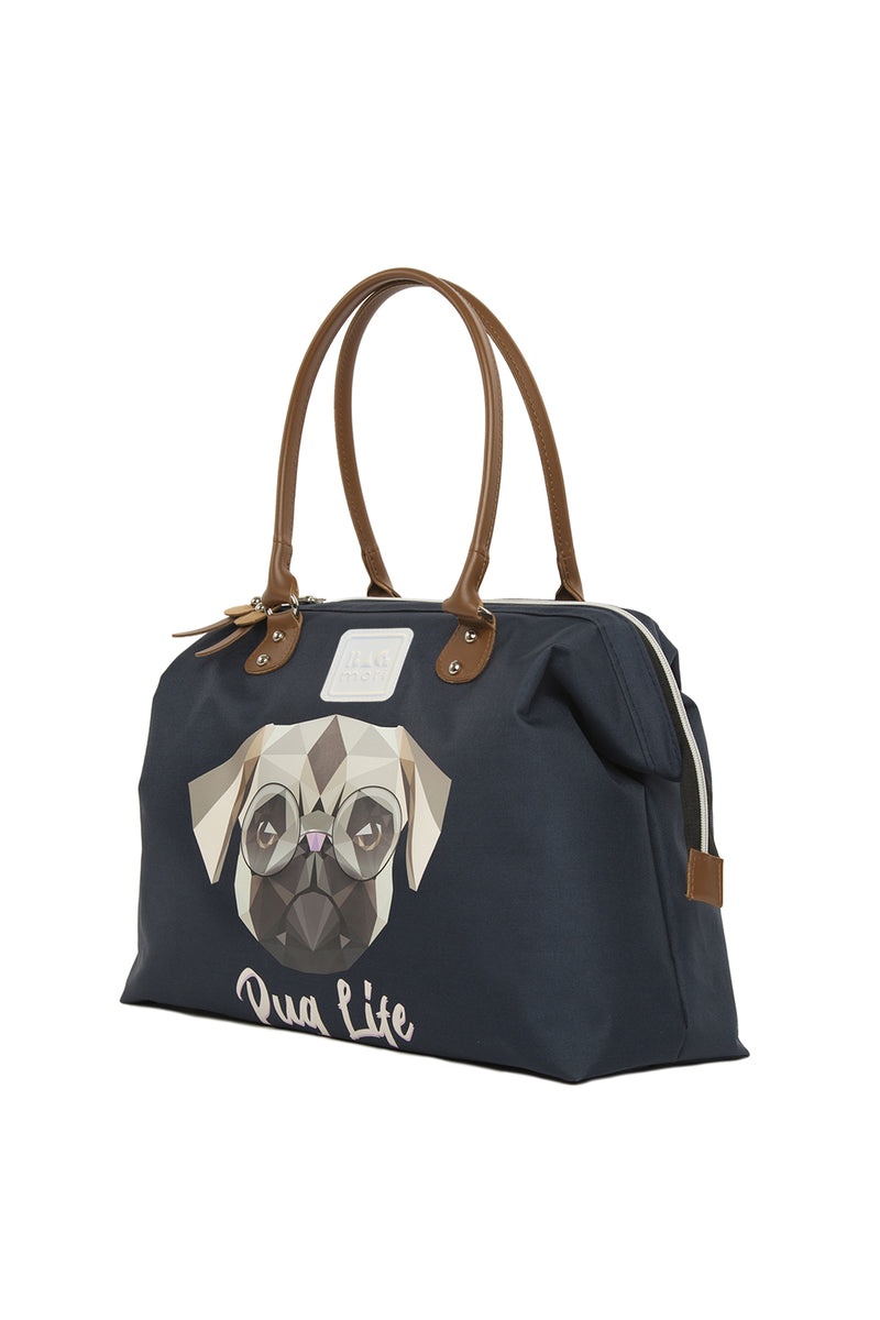 Lacivert Pug Baskılı Omuz Askılı Çanta