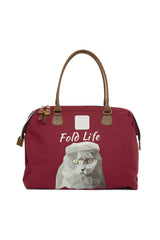 Bordo Scottish Fold Baskılı Omuz Askılı Çanta