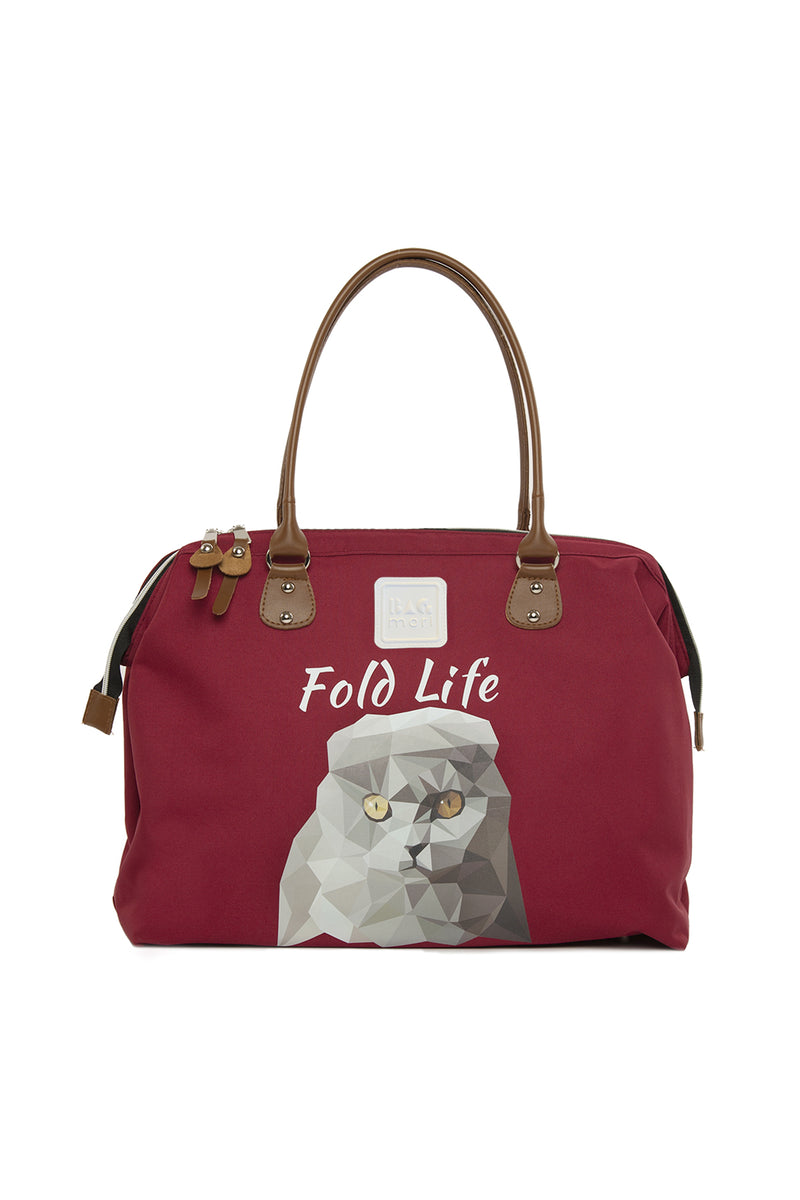 Bordo Scottish Fold Baskılı Omuz Askılı Çanta