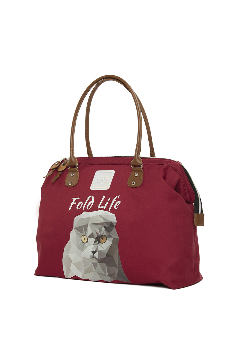Bordo Scottish Fold Baskılı Omuz Askılı Çanta
