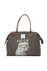 Gri Scottish Fold Baskılı Omuz Askılı Çanta