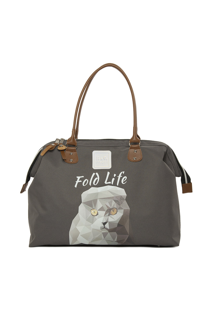 Gri Scottish Fold Baskılı Omuz Askılı Çanta