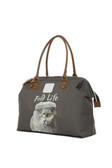 Gri Scottish Fold Baskılı Omuz Askılı Çanta