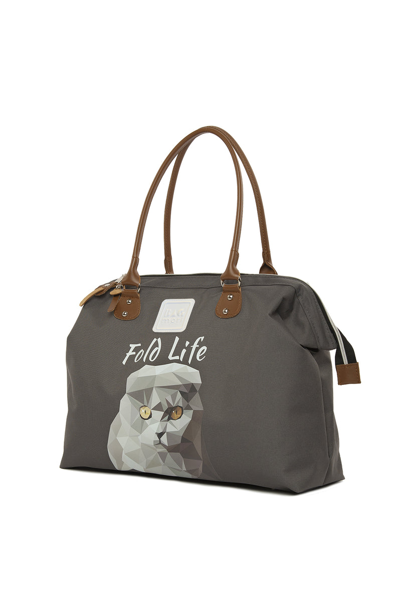 Gri Scottish Fold Baskılı Omuz Askılı Çanta