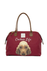 Bordo Cocker Spaniel Baskılı Omuz Askılı Çanta