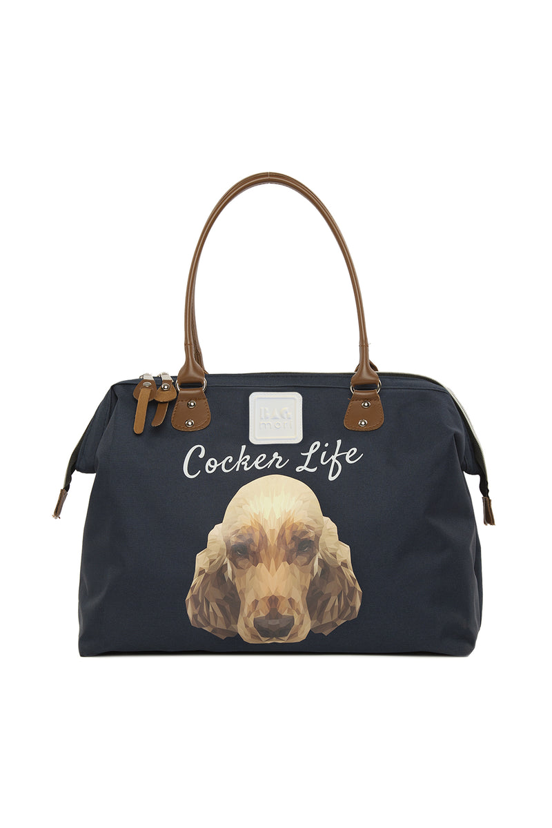 Lacivert Cocker Spaniel Baskılı Omuz Askılı Çanta