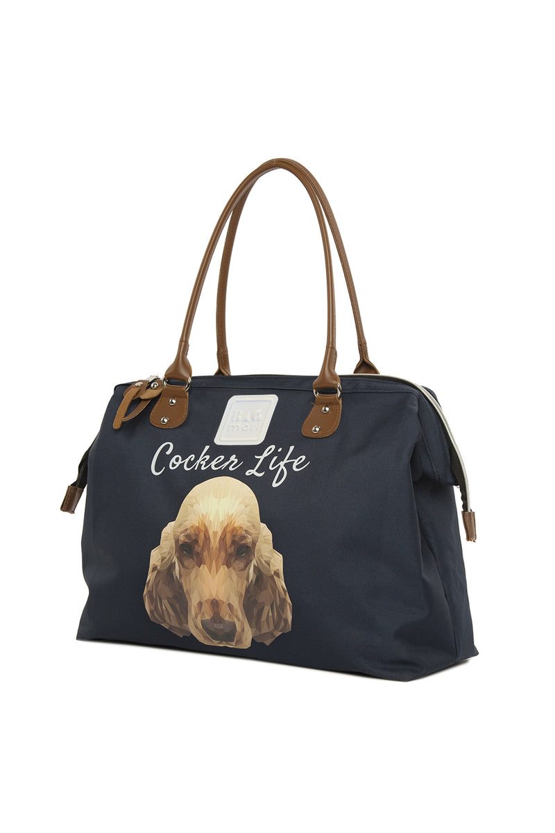 Lacivert Cocker Spaniel Baskılı Omuz Askılı Çanta