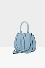 Mavi Püsküllü Dikişli Mini Çanta