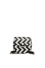 SiyahBeyaz Oval Zigzag Desenli Mini Çanta