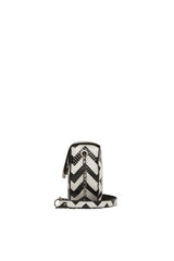 SiyahBeyaz Oval Zigzag Desenli Mini Çanta