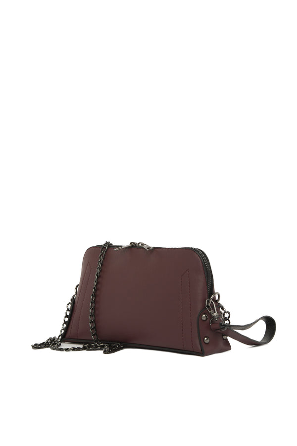 Bordo Üç Bölmeli Mini Cüzdan Askılı Çanta