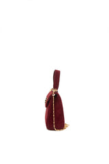 Bordo Süet Kilitli Mini Çanta