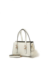 Beyaz Çift Kemer Detaylı Mini Çanta