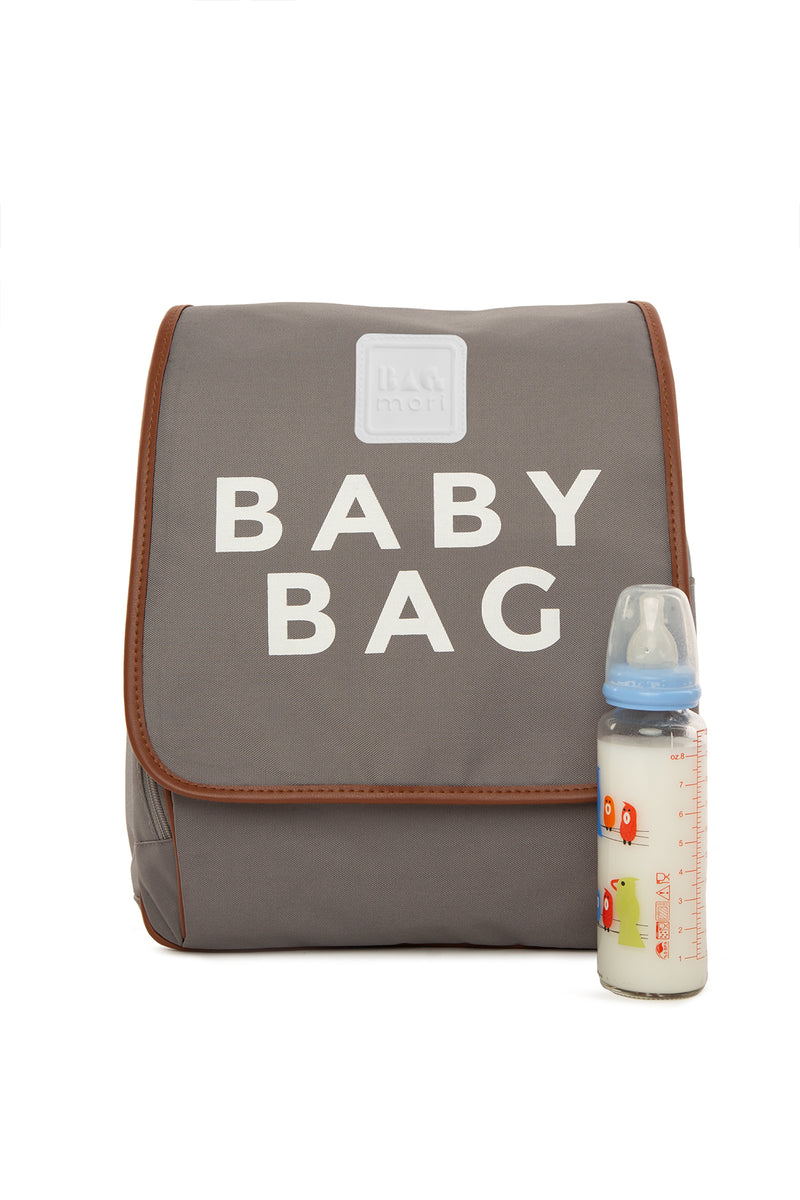 Gri Baby Bag Baskılı Kapaklı Sırt Çantası